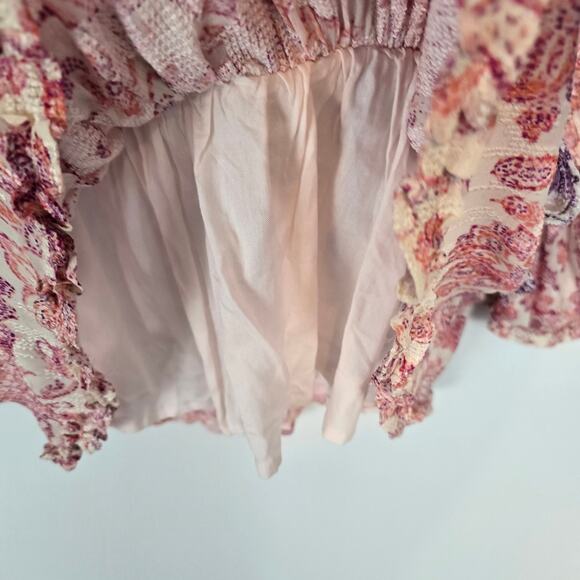 Hemant & Nandita Suki Mini Dress Floral Embroidered Smock Waist White Pink L NWT - Picture 11 of 15